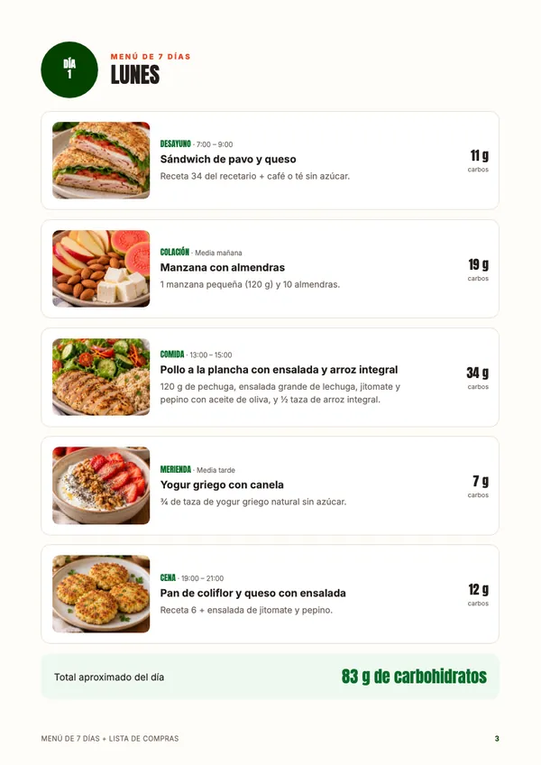 Página del menú de 7 días