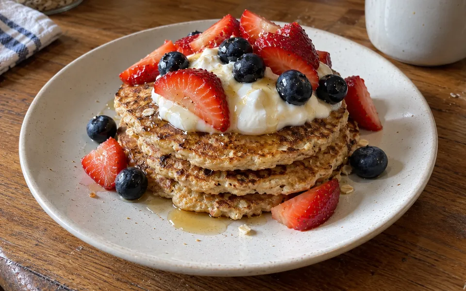Hot cakes de avena con frutos rojos