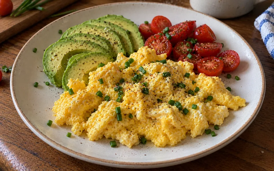 Huevos revueltos con aguacate