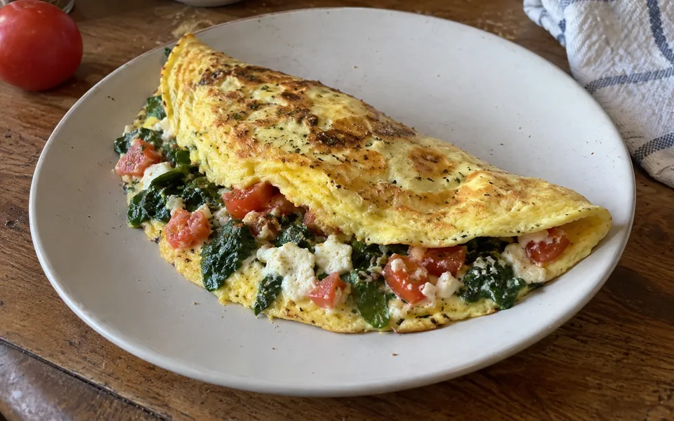Omelette de espinaca y tomate